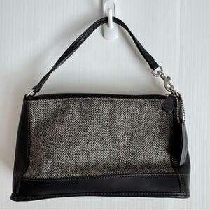 Y2K Coach brand Bleecker tweed herringbone wool and leather Black &Gray Mini Bag